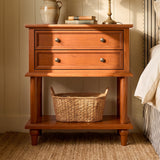 Walnut 2-Drawer Nightstand with Open Shelf, Set of 2