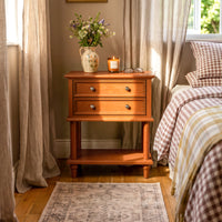 Walnut 2-Drawer Nightstand with Open Shelf