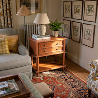 Walnut 2-Drawer Nightstand with Open Shelf
