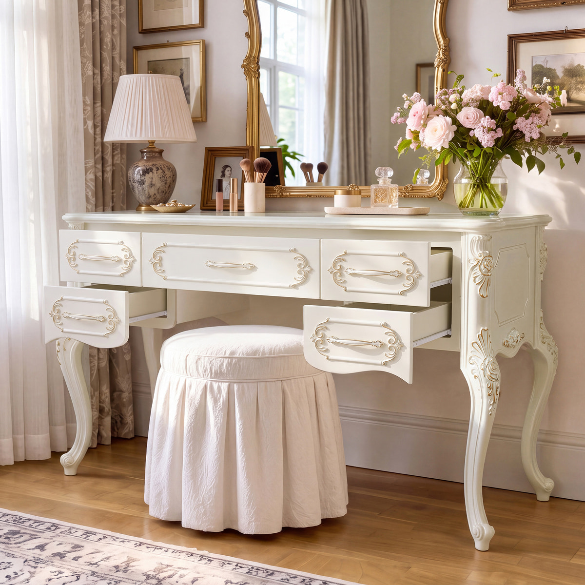Relievo Rocaille Makeup Vanity with 5 Drawers (47.2")