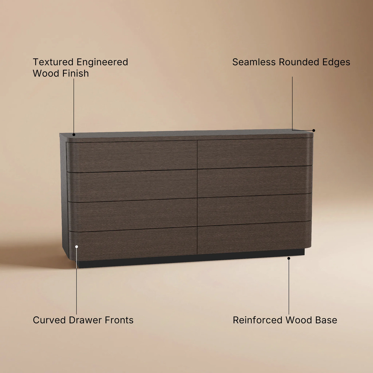 Orbis Soft Curve 8-Drawer Dresser – Black Walnut