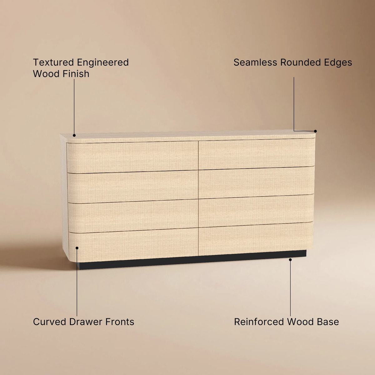 Orbis Soft Curve 8-Drawer Dresser – Natural Wood