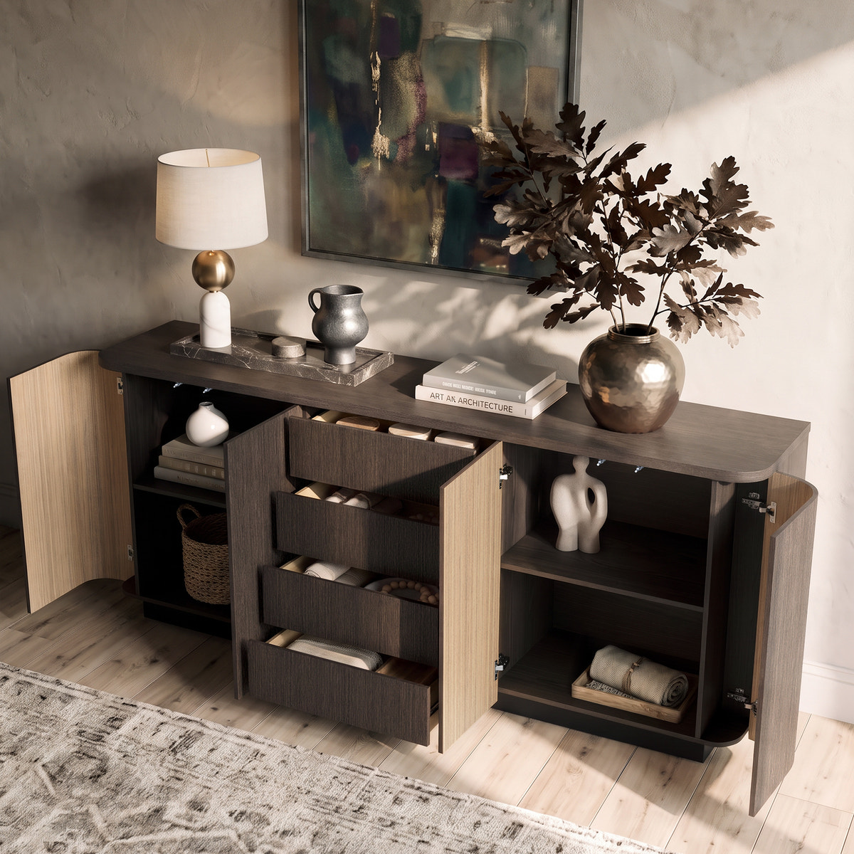 Orbis Rounded Edge Sideboard – Dark Walnut
