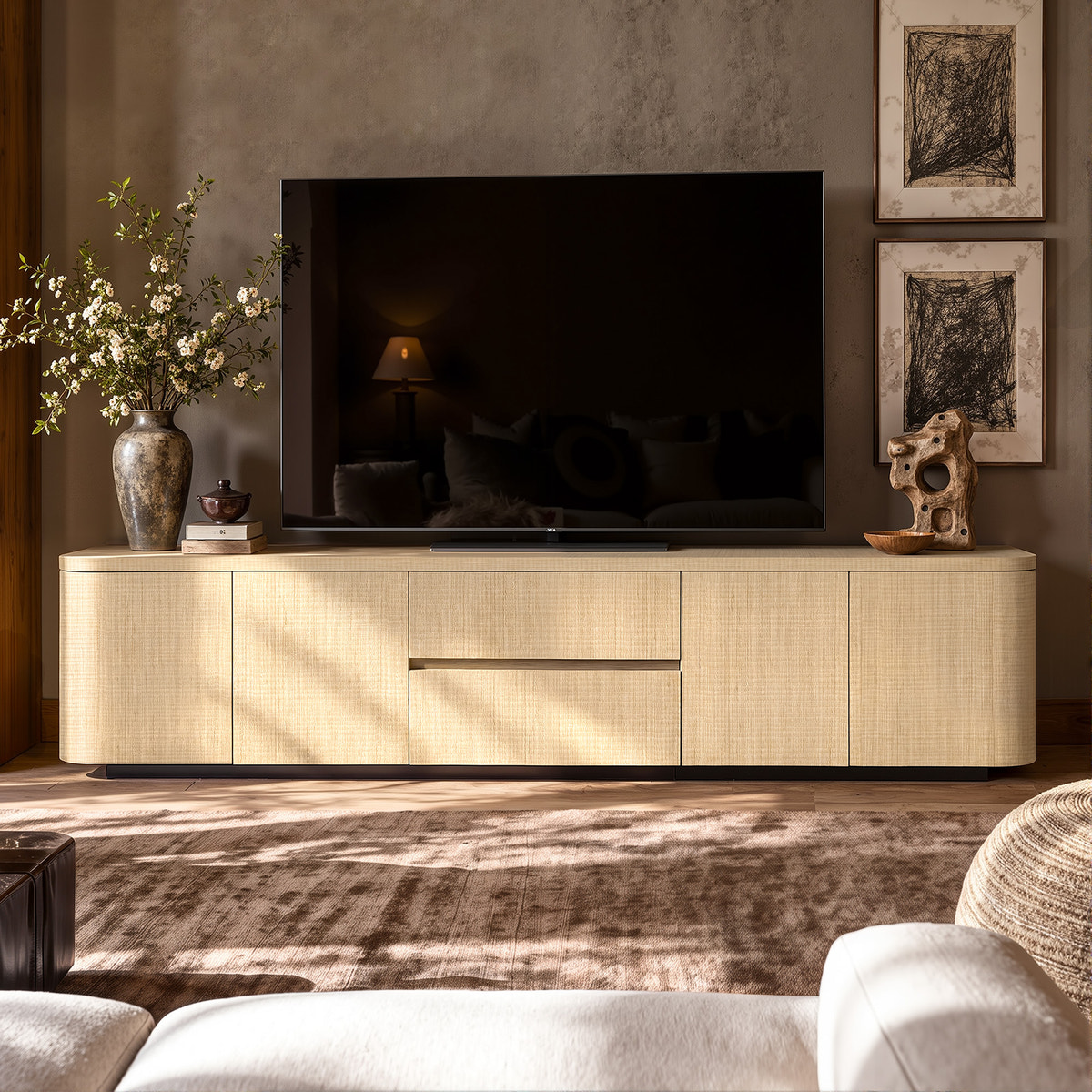 Orbis Streamline Edge TV Console – Natural Wood