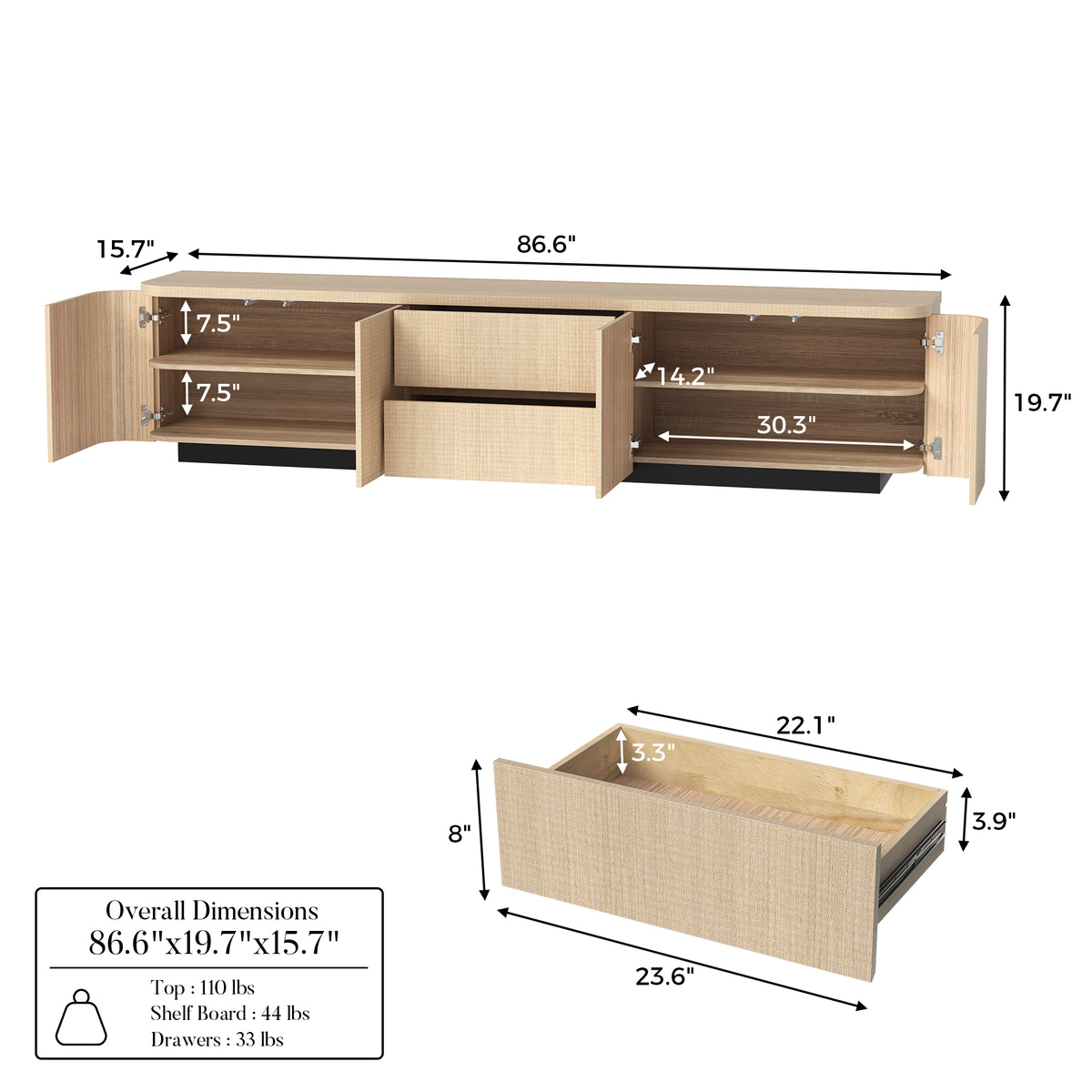 Orbis Streamline Edge TV Console – Natural Wood