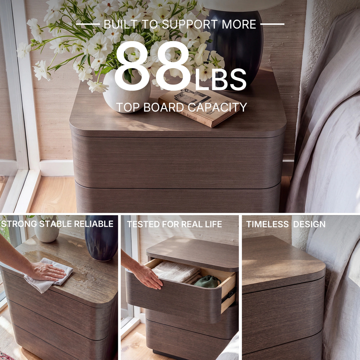 Orbis 3-Drawer Curved Dresser – Dark Walnut