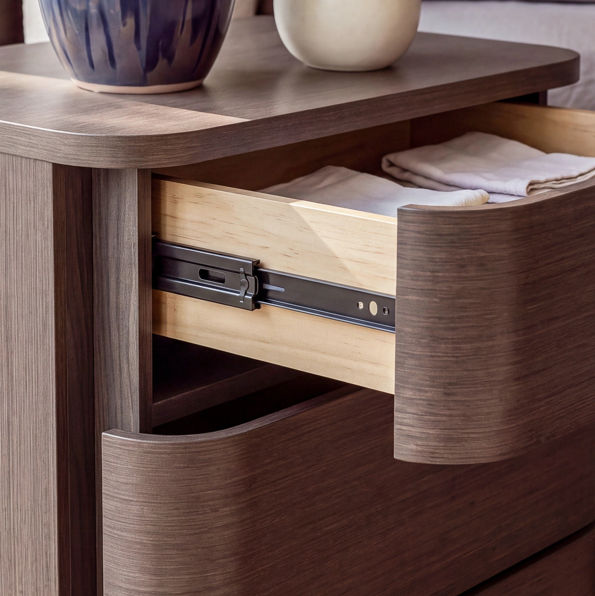 Orbis 3-Drawer Curved Dresser – Dark Walnut
