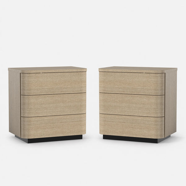 Orbis 3-Drawer Curved Nightstand Set of 2 – Oak