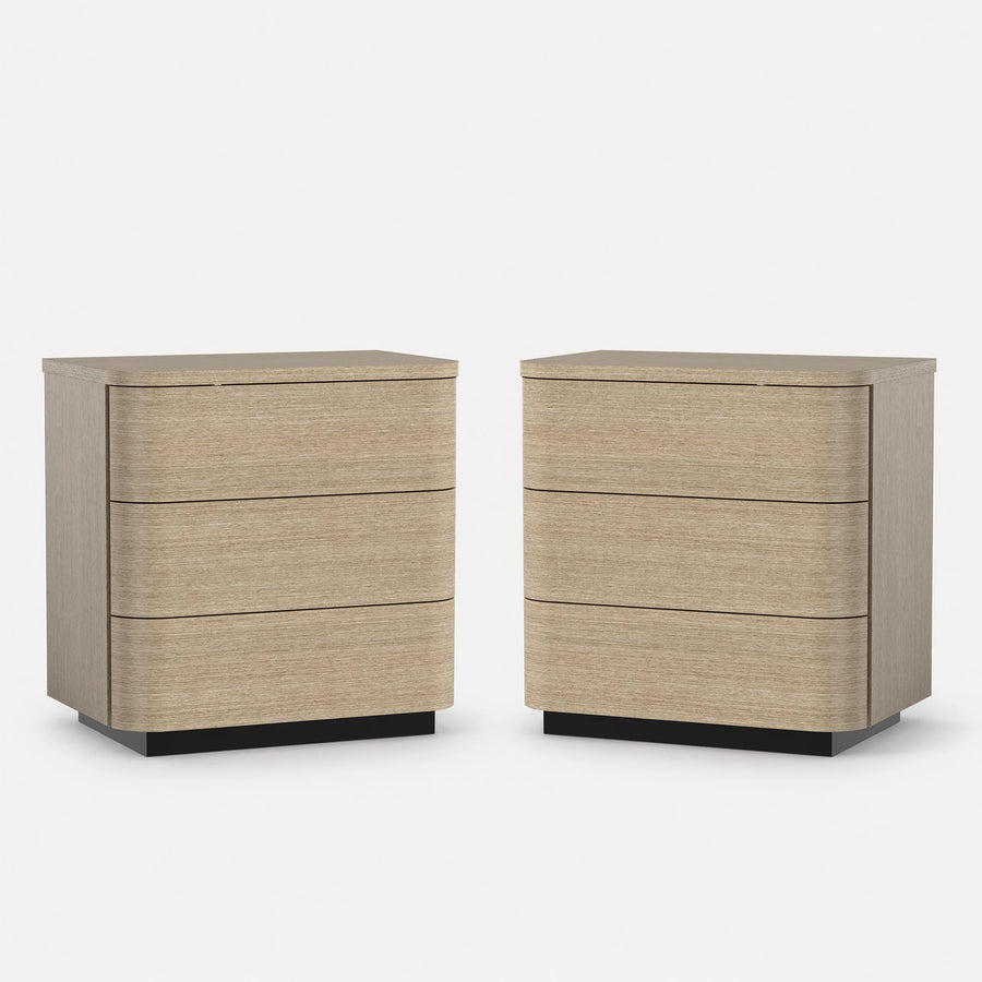 Orbis 3-Drawer Curved Nightstand Set of 2 – Oak