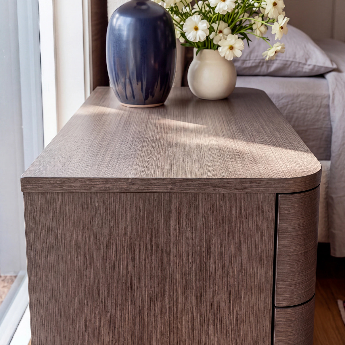 Orbis 3-Drawer Curved Dresser – Dark Walnut