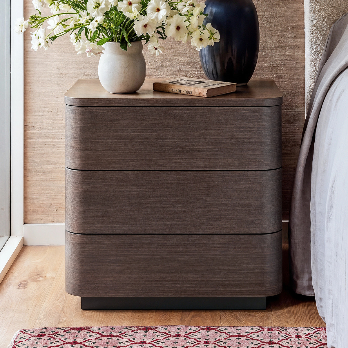 Orbis 3-Drawer Curved Dresser – Dark Walnut