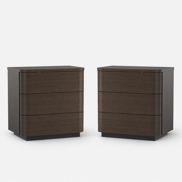 Orbis 3-Drawer Curved Nightstand Set of 2 – Dark Walnut