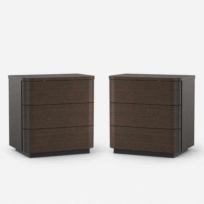 Orbis 3-Drawer Curved Nightstand Set of 2 – Dark Walnut