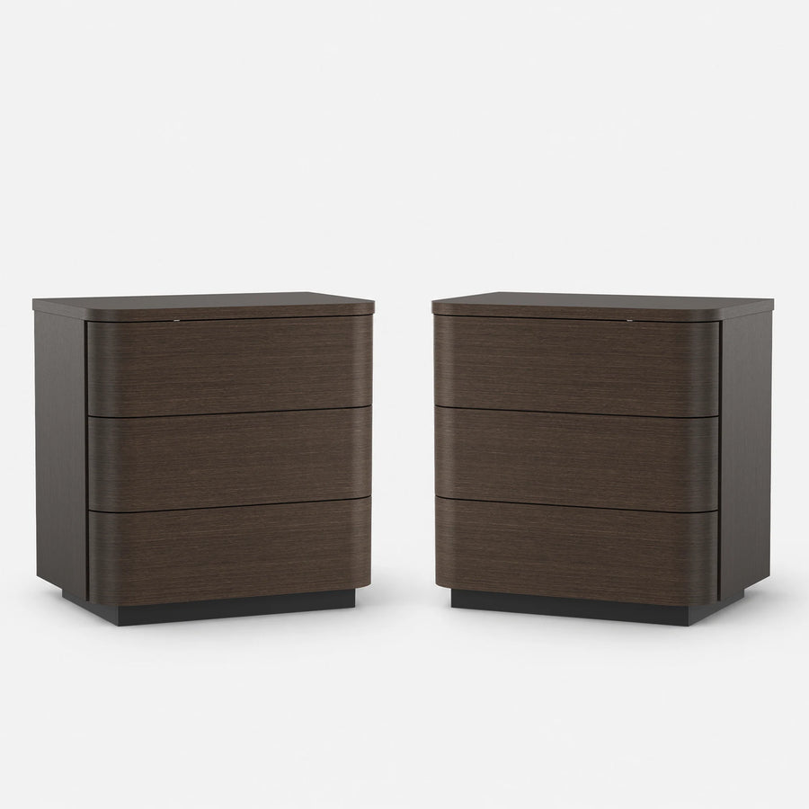 Orbis 3-Drawer Curved Nightstand Set of 2 – Dark Walnut