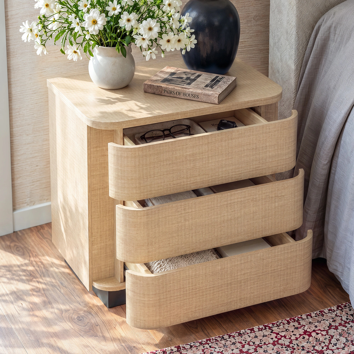 Orbis 3-Drawer Curved Dresser – Natural Wood