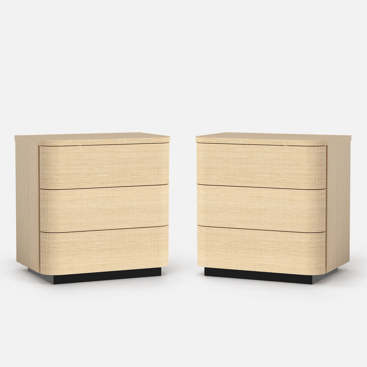 Orbis 3-Drawer Curved Nightstand Set of 2 – Natural Wood