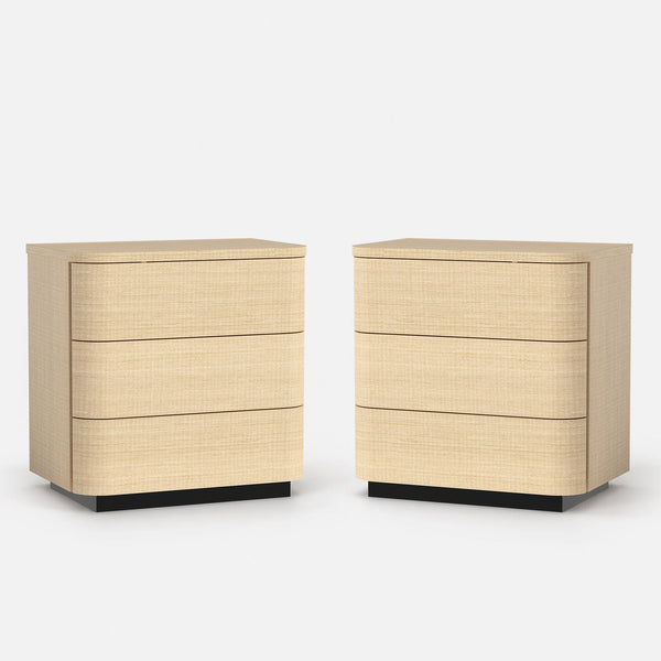 Orbis 3-Drawer Curved Nightstand Set of 2 – Natural Wood
