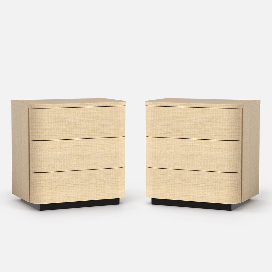 Orbis 3-Drawer Curved Nightstand Set of 2 – Natural Wood