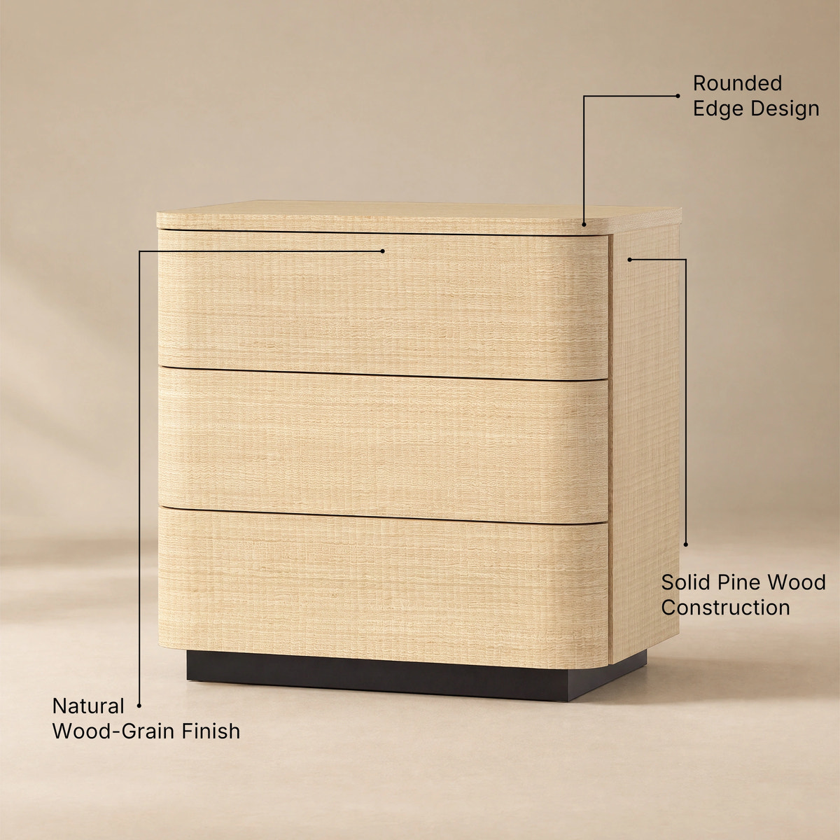 Orbis 3-Drawer Curved Dresser – Natural Wood