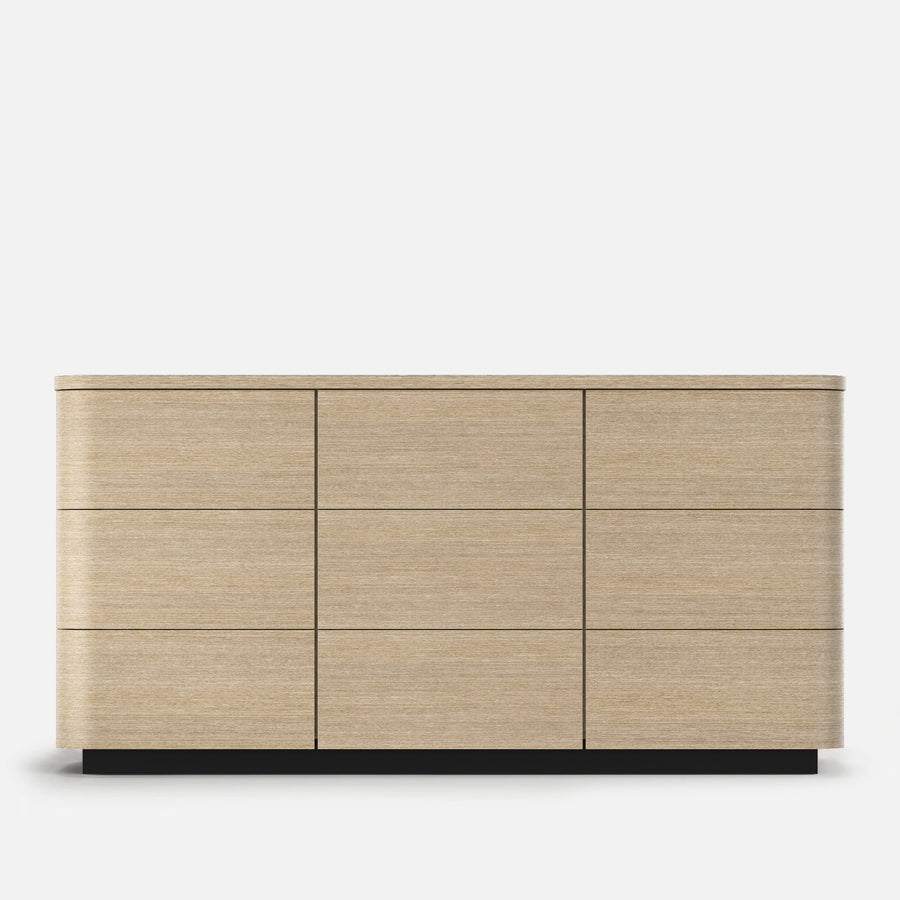 Orbis 9-Drawer Curved Dresser – Oak