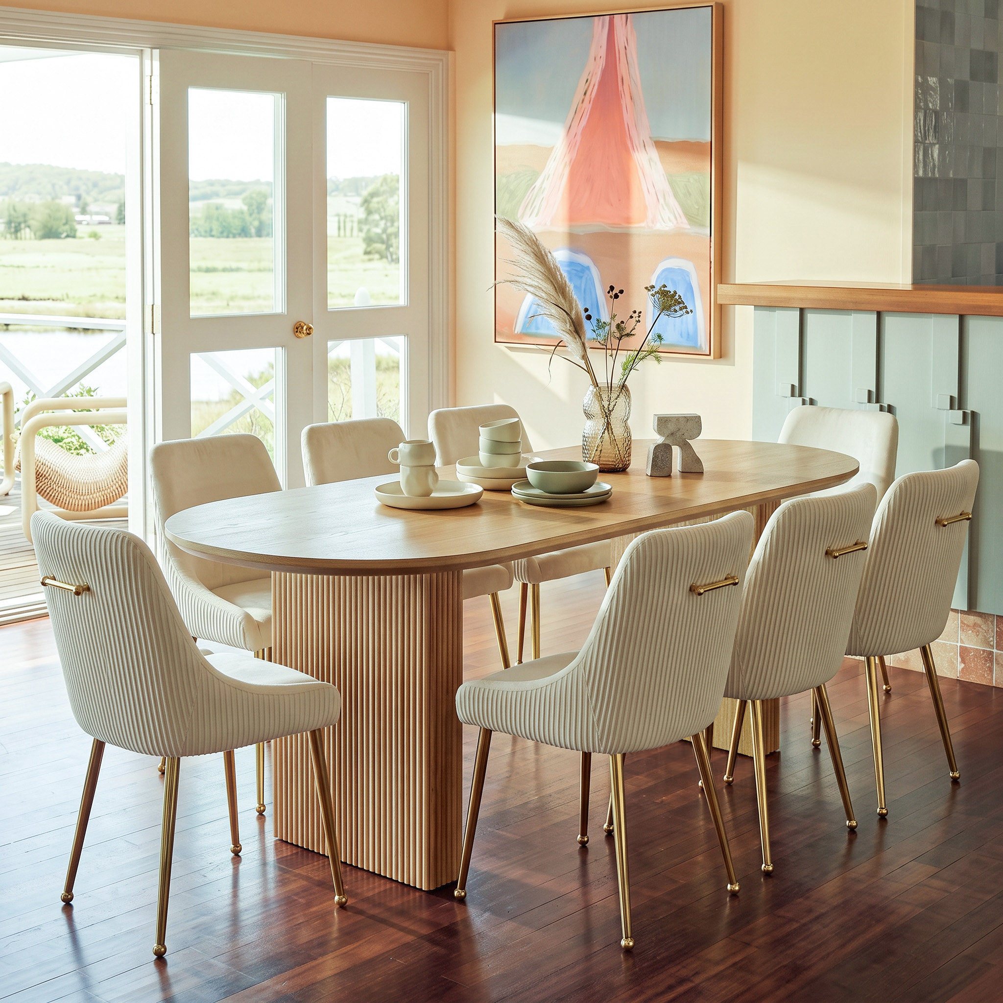 Sculpted Base Dining Table Set for 8