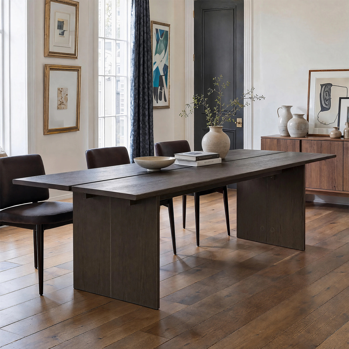 Dark Wood Dining Table with Split-Top Design
