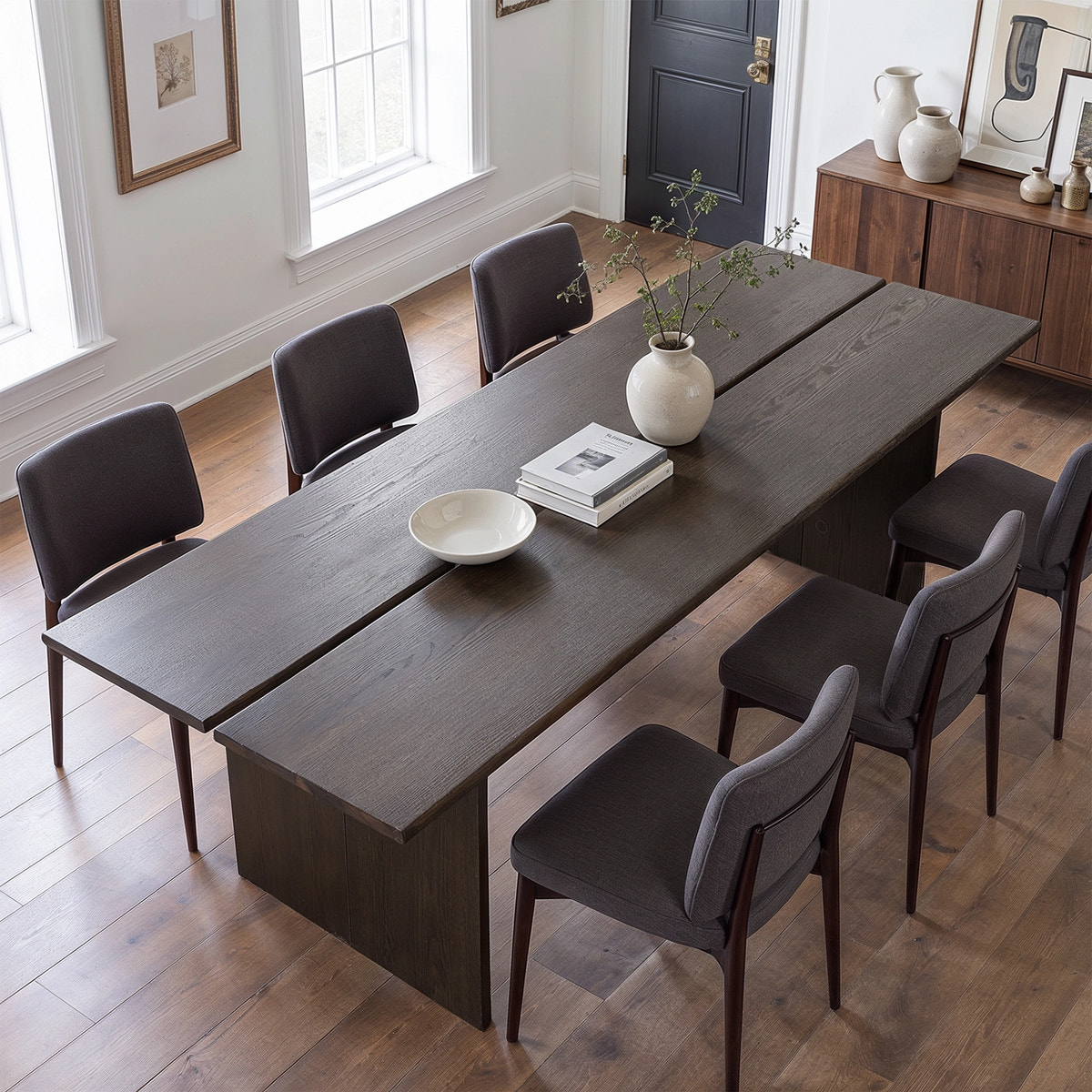 Dark Wood Dining Table with Split-Top Design