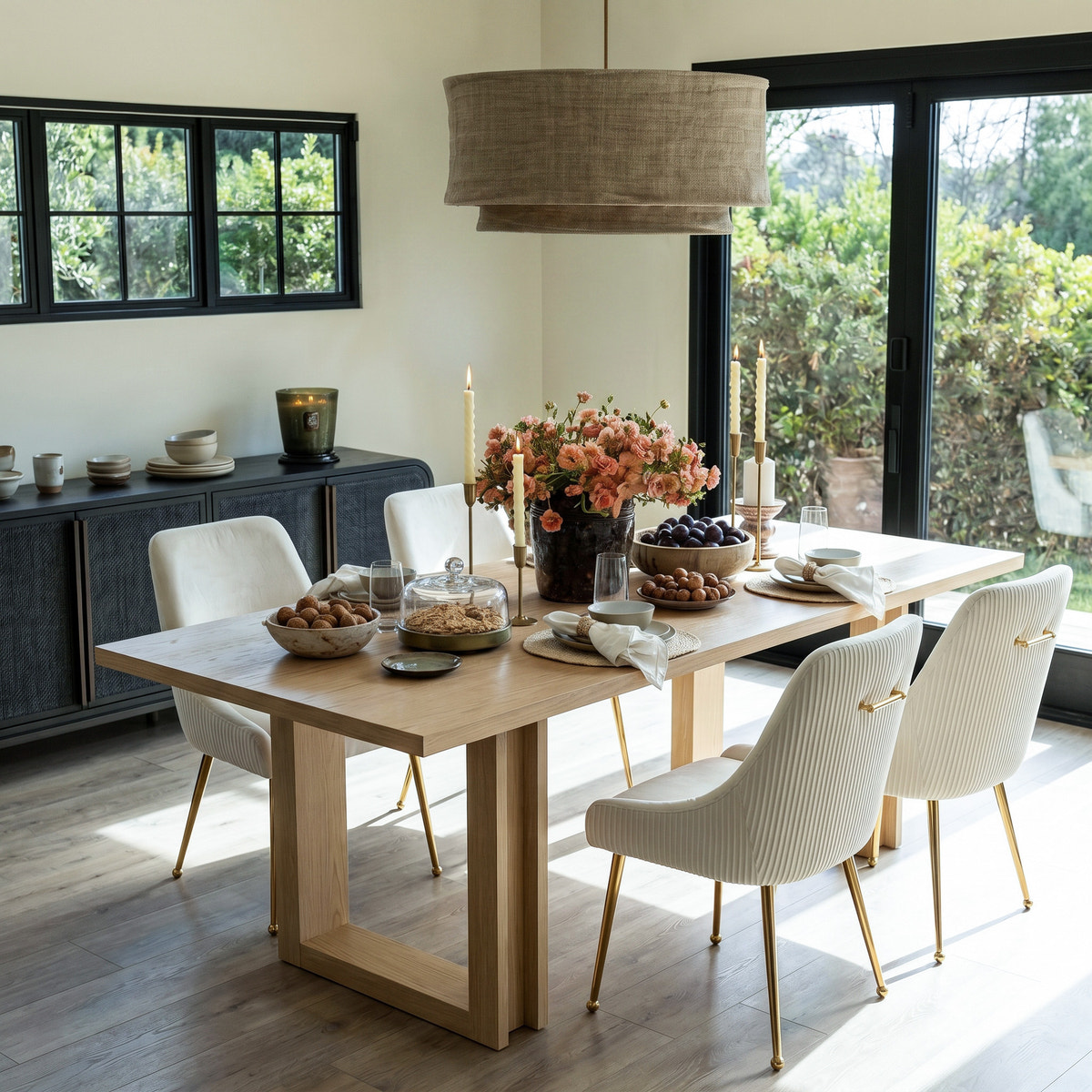5-Piece Oak Veneer Dining Table Set