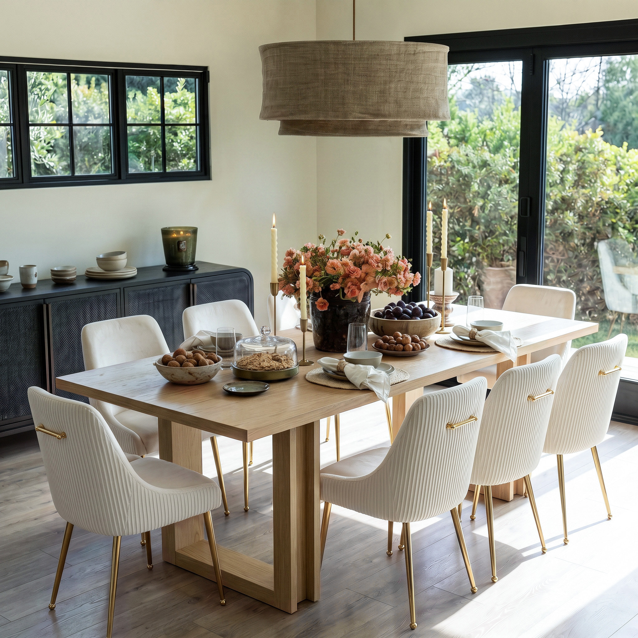 9-Piece Oak Veneer Dining Table Set