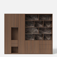 Modular Display Cabinet Set with Drawers-Brown