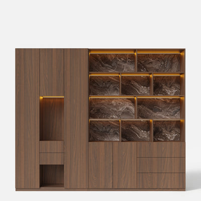 Modular Display Cabinet Set with Drawers-Brown