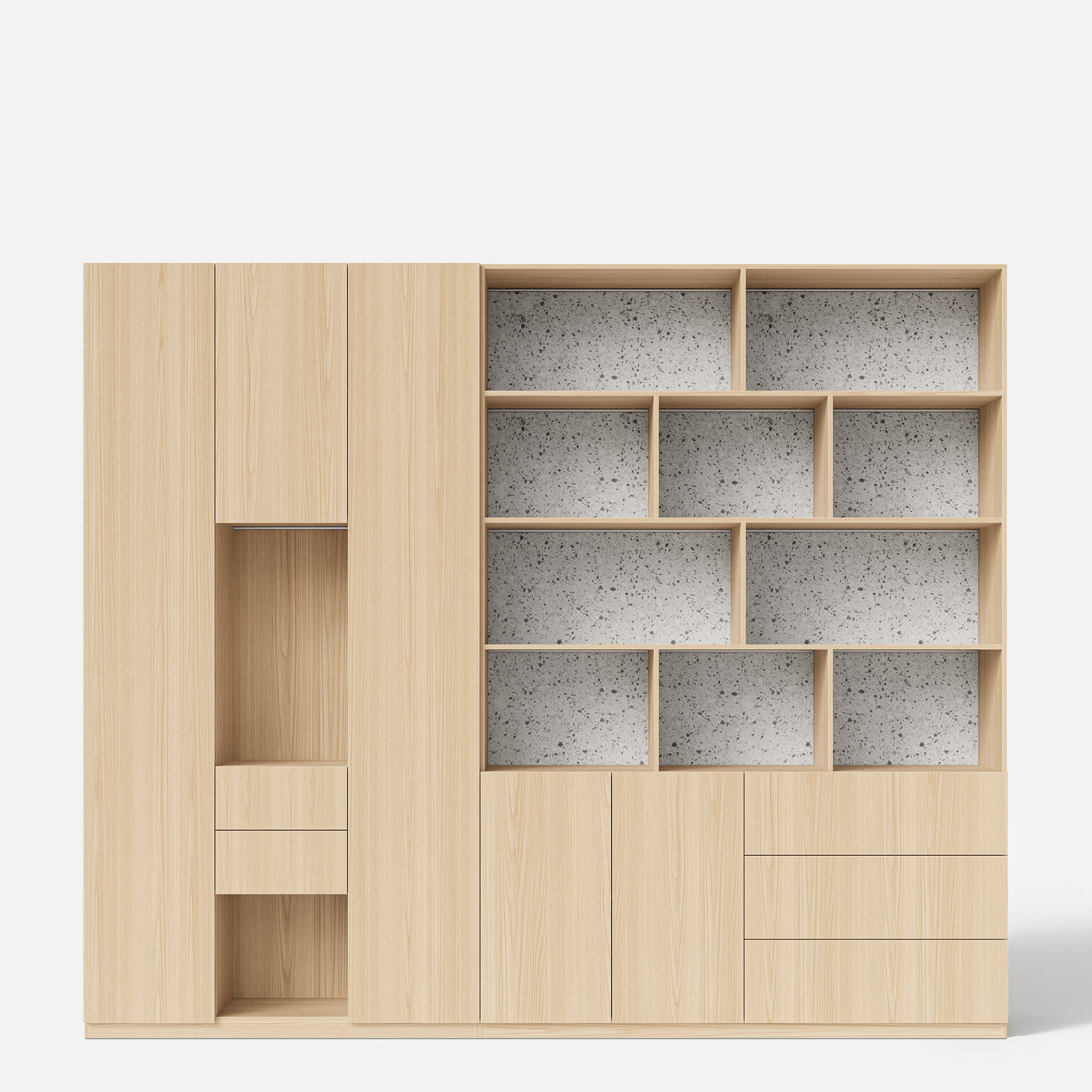 Modular Display Cabinet Set with Drawers-Natural