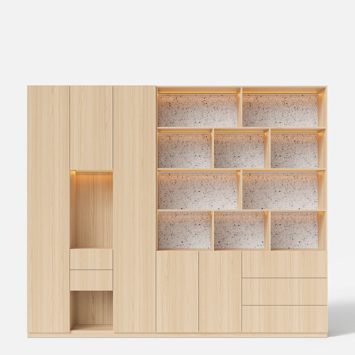 Modular Display Cabinet Set with Drawers-Natural