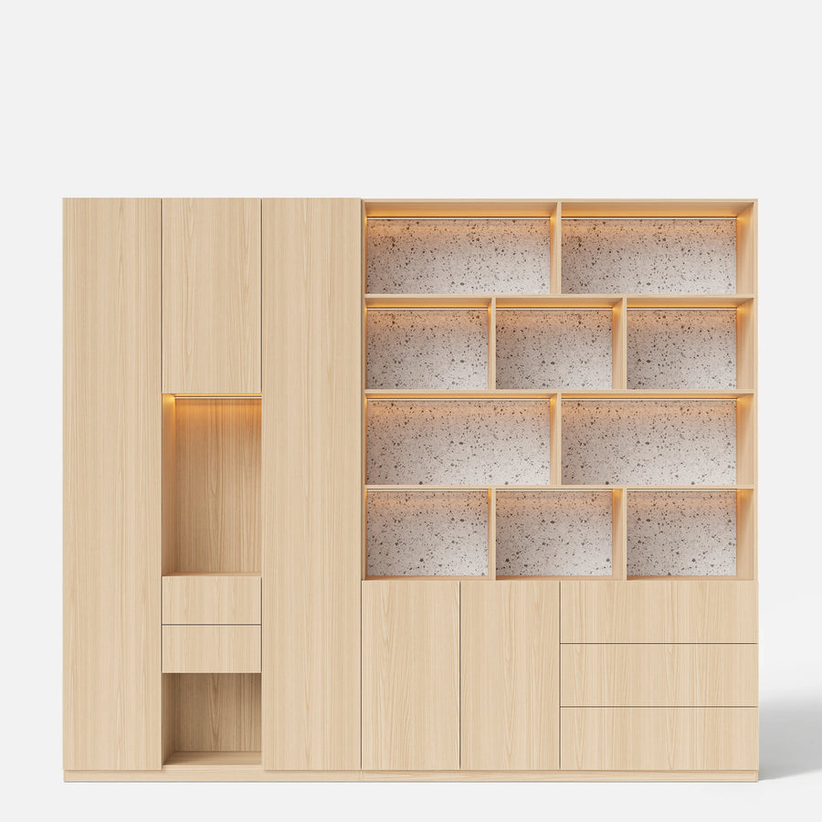 Modular Display Cabinet Set with Drawers-Natural