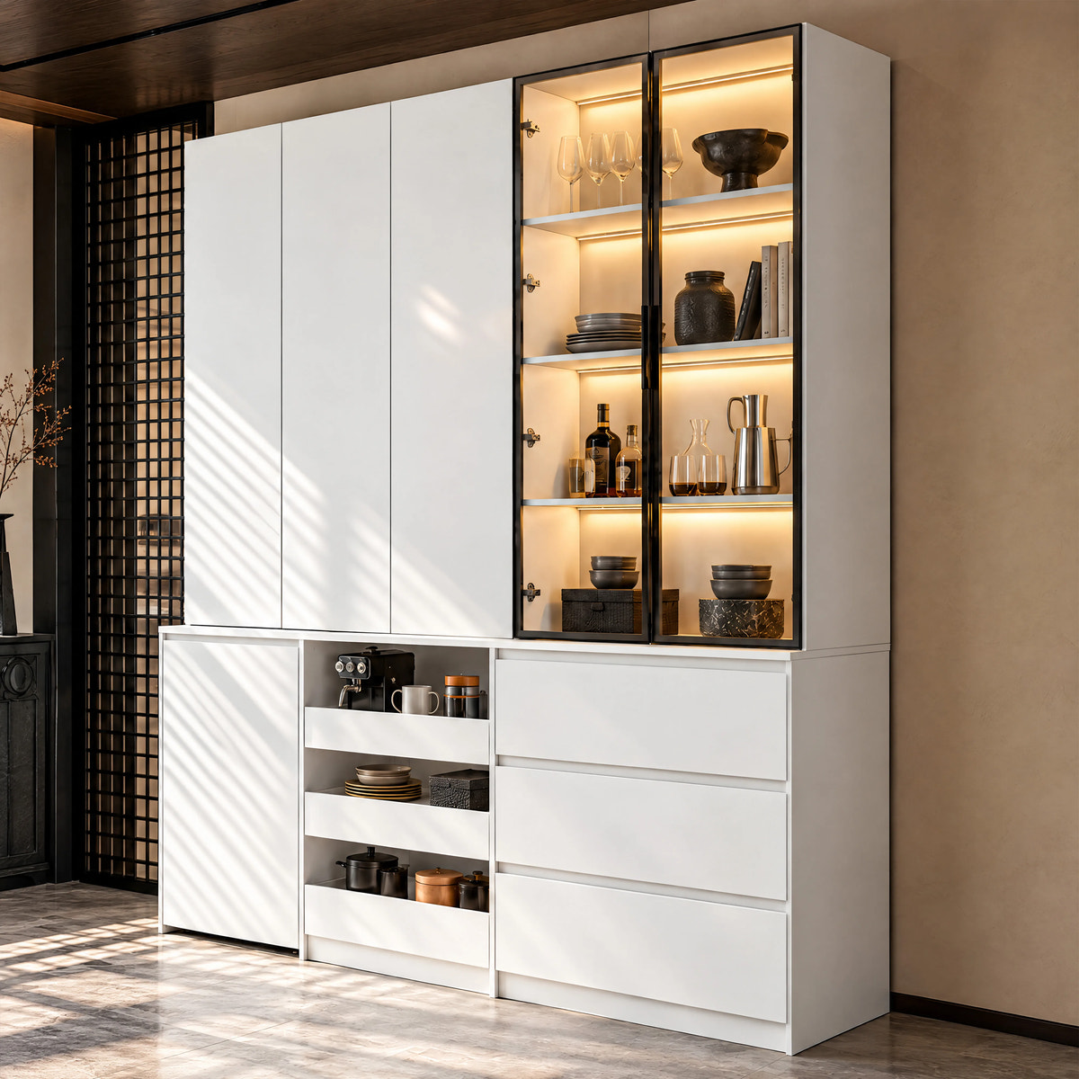 Concealed Storage & Display Pantry Cabinet Set