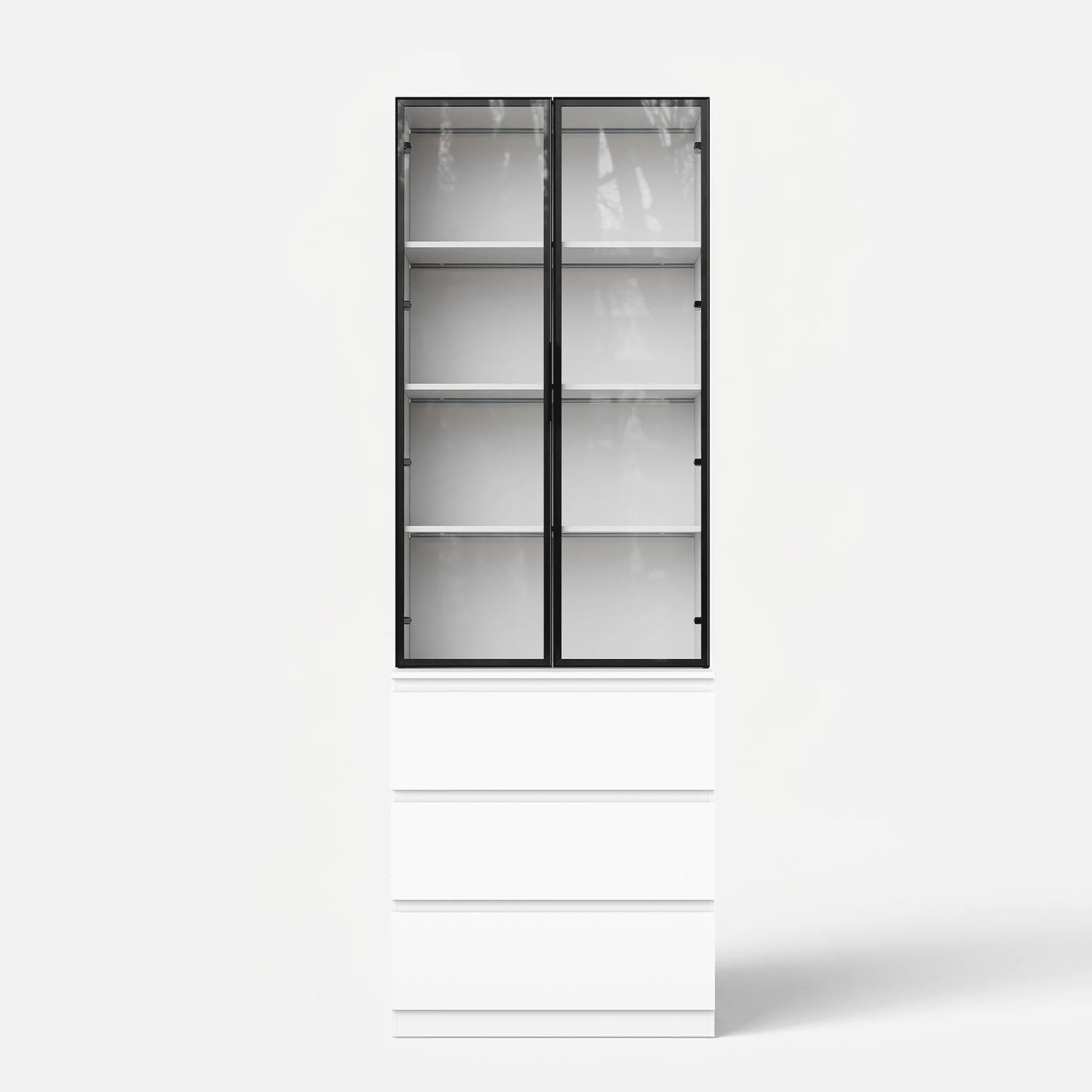 Pantry Cabinet with Glass Doors and LED Lighting