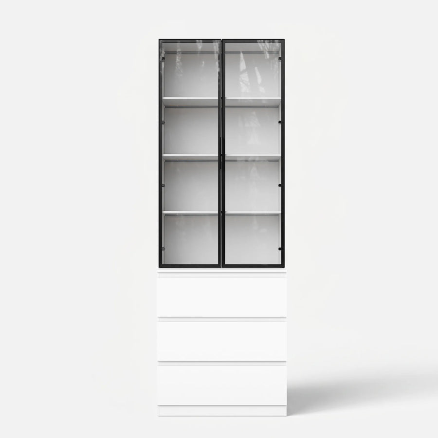 Pantry Cabinet with Glass Doors and LED Lighting