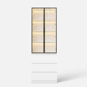 Pantry Cabinet with Glass Doors and LED Lighting