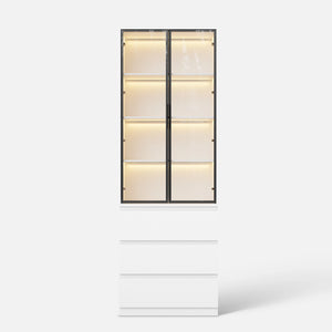 Pantry Cabinet with Glass Doors and LED Lighting
