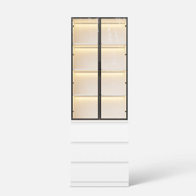 Pantry Cabinet with Glass Doors and LED Lighting