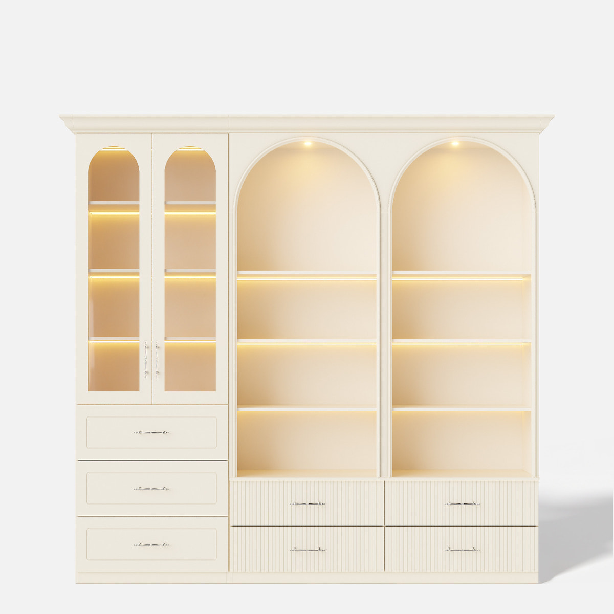 Arched Space-Saving Display & Storage Cabinet Set