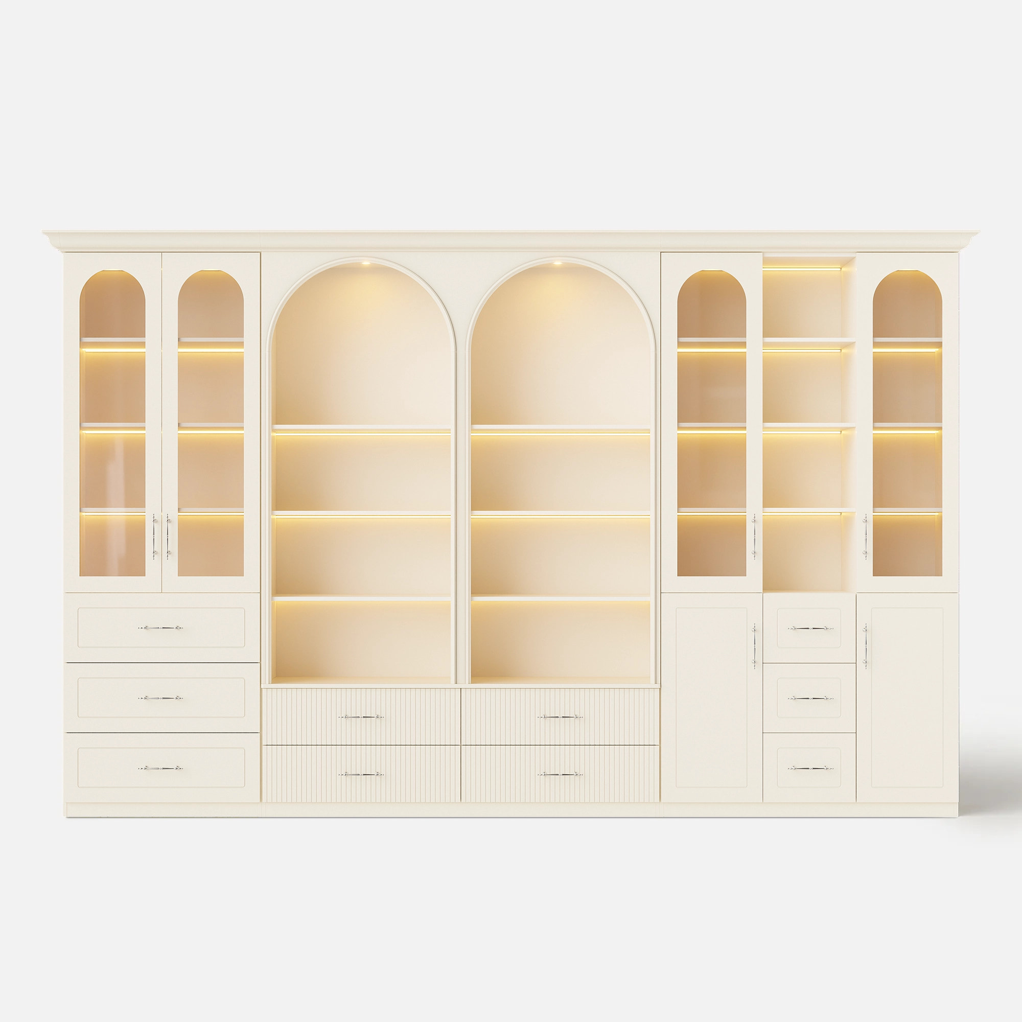 Grand Arched Modular Storage Display Wall Unit with Integrated Lighting