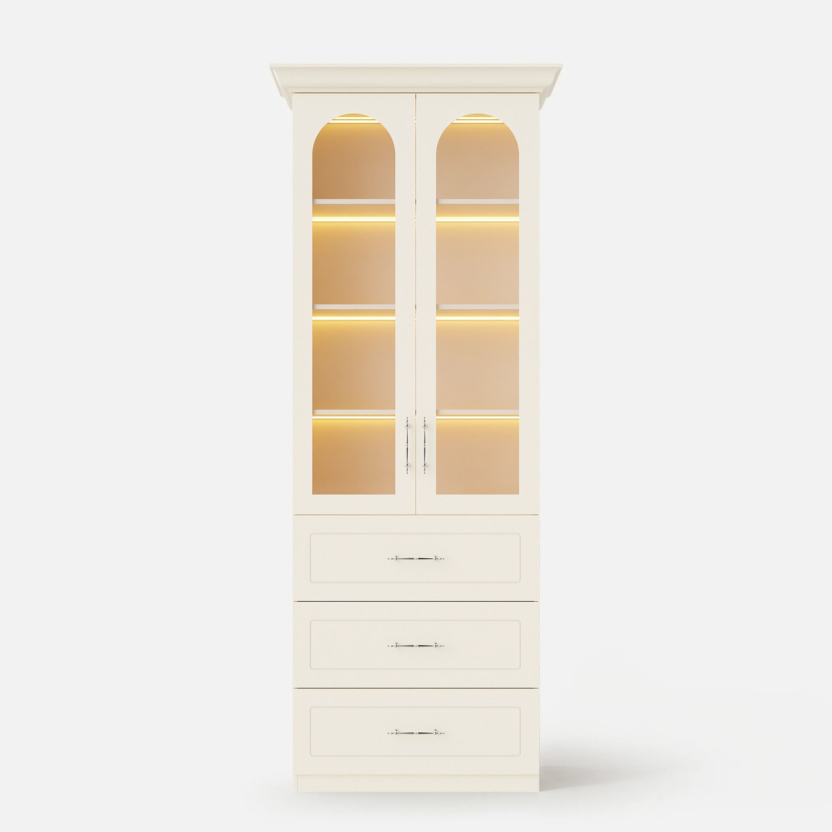 Arched Display Cabinet with Glass Doors and Integrated Lighting