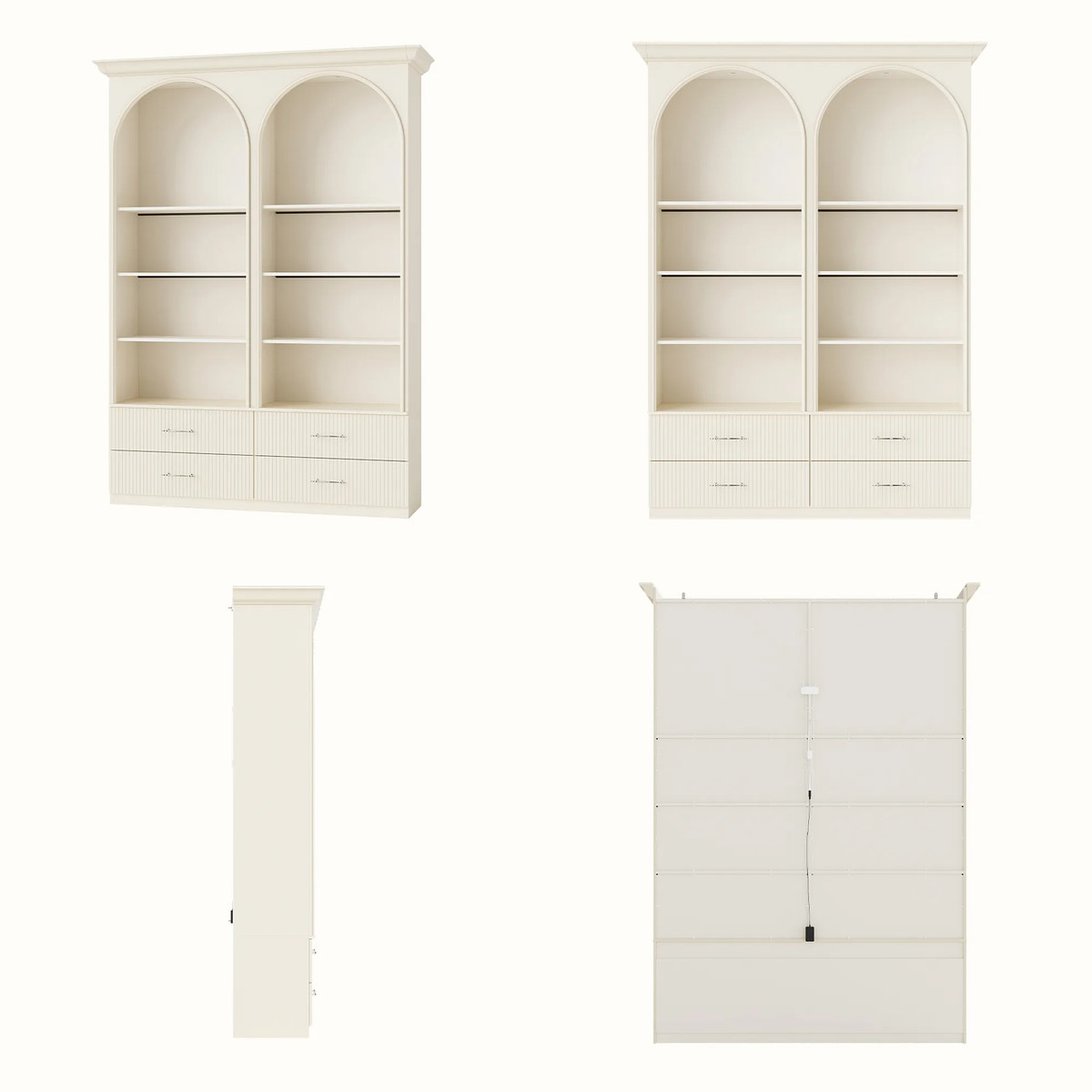 Arched Display Cabinet with Open Shelving, Drawers and Integrated Lighting