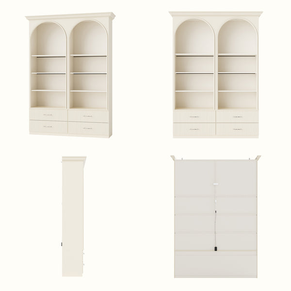 Arched Display Cabinet with Open Shelving, Drawers and Integrated Lighting