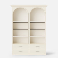 Arched Display Cabinet with Open Shelving, Drawers and Integrated Lighting