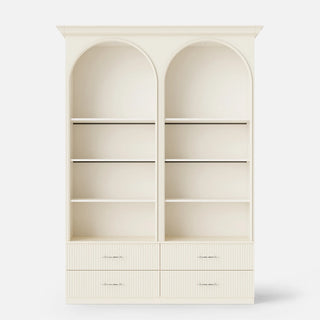 Arched Display Cabinet with Open Shelving, Drawers and Integrated Lighting