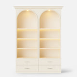 Arched Display Cabinet with Open Shelving, Drawers and Integrated Lighting