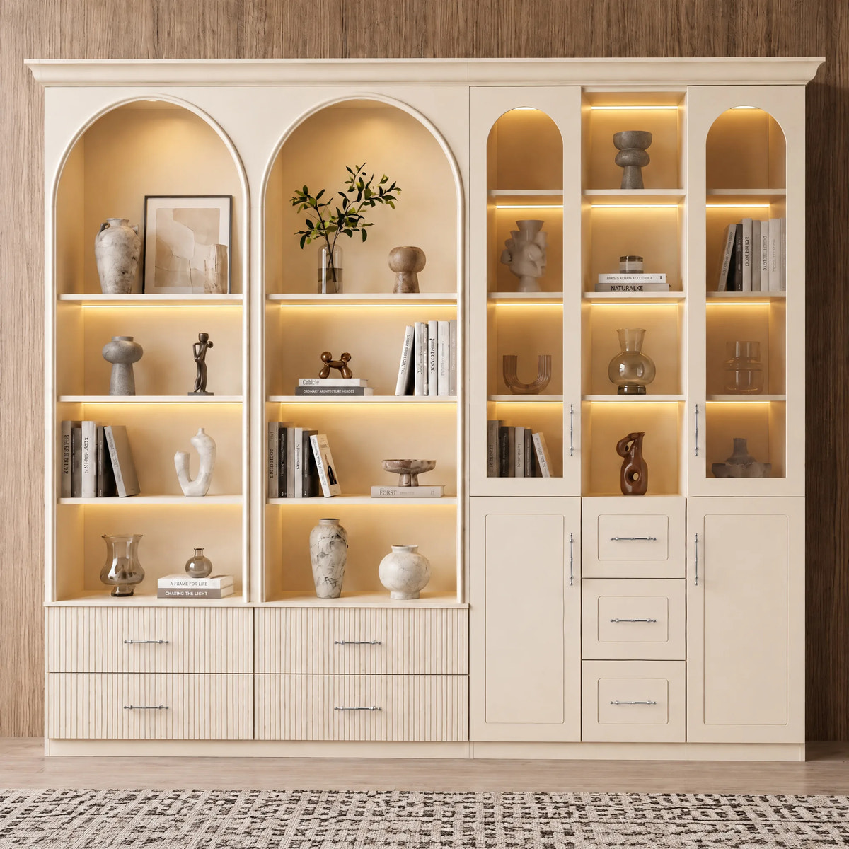 Arched Mixed Display & Storage Cabinet Set