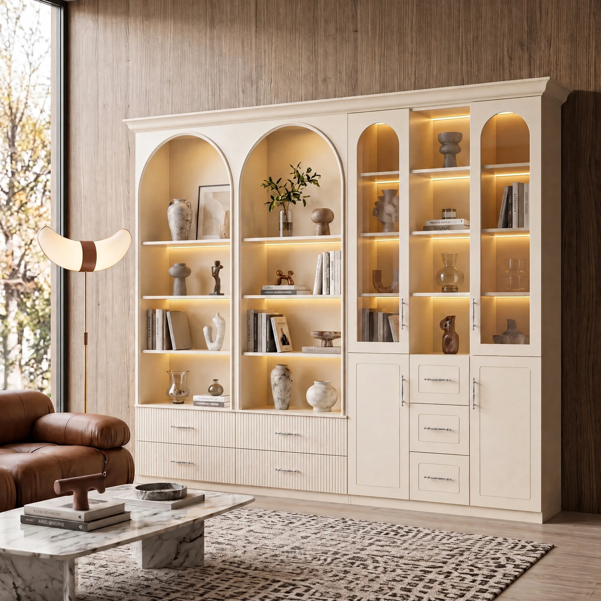Arched Mixed Display & Storage Cabinet Set